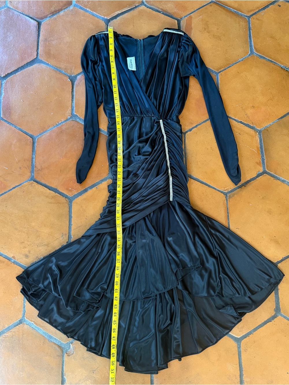 Vtg 90s Susan Roselli VIJACK Black Ruched Diamond Evening Gown Dress 4 Glitzy - Picture 10 of 12
